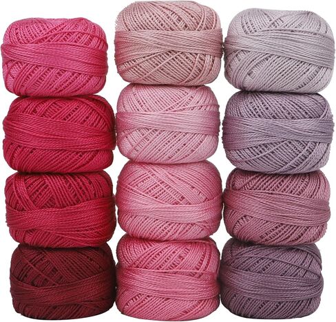 Size 8 Double Mercerized Egyptian Long Staple Cotton Pearl Thread 12 Gradient Colors per Box 5 Grams Ball Rainbow Color Embroidery Thread for Crochet Cross Stitch Hand Embroidery (12A) in Saudi Arabia