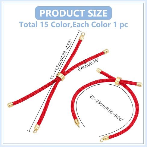 WADORN 15PCS NYLON TWIST CORD MATING 15 LONCE RINCE RINCHEDALE RINCHING RINCHENCERS BRASS SEDESTERS SLIDER BRACELTS 9 بوصة لسباق الصداقة DIY الإكسسوارات in Kuwait