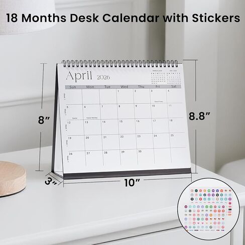 Desk Calendar 2025-2026,July 2025 to Dec 2026 18 Months Standing Flip Desk Calendar with Stickers,10" x 8" Desktop Calendar for Home Office School,Pink in Saudi Arabia