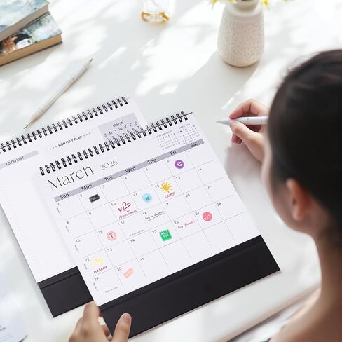 Desk Calendar 2025-2026,July 2025 to Dec 2026 18 Months Standing Flip Desk Calendar with Stickers,10" x 8" Desktop Calendar for Home Office School,Pink in Saudi Arabia