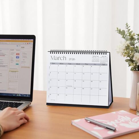 Desk Calendar 2025-2026,July 2025 to Dec 2026 18 Months Standing Flip Desk Calendar with Stickers,10" x 8" Desktop Calendar for Home Office School,Pink in Saudi Arabia