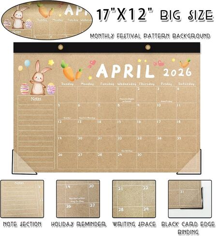 Desk Calendar 2026-2027, 18-Month 17" x 12" Wall/Desk Planner, Jan 2026 – Jun 2027, Thick Paper, Corner Protectors, Hanging Rope, Perfect for Office, School, Home in Saudi Arabia