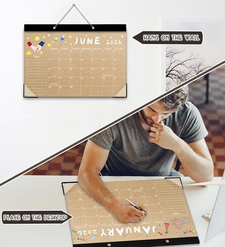 Desk Calendar 2026-2027, 18-Month 17" x 12" Wall/Desk Planner, Jan 2026 – Jun 2027, Thick Paper, Corner Protectors, Hanging Rope, Perfect for Office, School, Home in Saudi Arabia