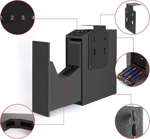مسدس مسدس منزلق Biometric آمن للمطاطس ، المكتب ، جانب السرير ، شاحنة - مدفع يدوي الباب المنزلق الآلي آمن لبصمة المسدس ، رمز التعريف الشخصي ، الوصول إلى المفتاح in Kuwait