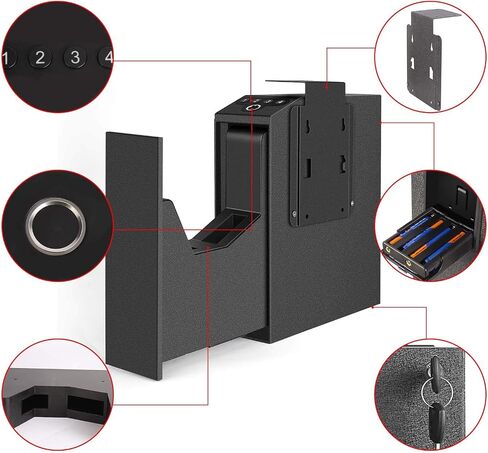 مسدس مسدس منزلق Biometric آمن للمطاطس ، المكتب ، جانب السرير ، شاحنة - مدفع يدوي الباب المنزلق الآلي آمن لبصمة المسدس ، رمز التعريف الشخصي ، الوصول إلى المفتاح in Kuwait