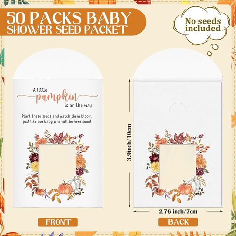 Fumete 50 Pcs Baby Shower Party Favor Baby Shower Seed Packet Baby in Bloom Kraft Bags with Window Seed Envelopes Resealable Seed Organizer Storage Bag for Gender Reveal Party, No Seed (Sunflower) in Kuwait