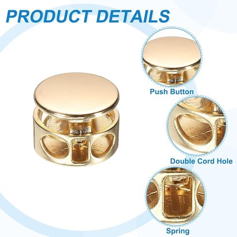 uxcell 10Pcs Double Hole Cord Locks, 4mm Round Metal Spring Toggle Stopper Clip for Shoelaces Drawstrings Paracord, Gold in Saudi Arabia