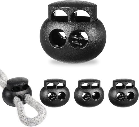 40 pcs Black Plastic Spring Cord Lock Double Hole Round Ball Fastener Lock End Toggle Stopper Elastic Cord Adjuster for Drawstring Lanyard Paracord Elastic Bungee Shock Rope Shoelace Tie in Saudi Arabia