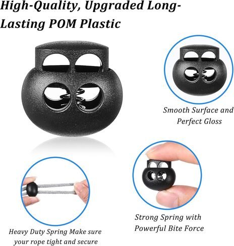 40 pcs Black Plastic Spring Cord Lock Double Hole Round Ball Fastener Lock End Toggle Stopper Elastic Cord Adjuster for Drawstring Lanyard Paracord Elastic Bungee Shock Rope Shoelace Tie in Saudi Arabia