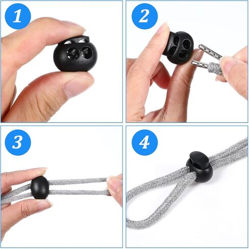 40 pcs Black Plastic Spring Cord Lock Double Hole Round Ball Fastener Lock End Toggle Stopper Elastic Cord Adjuster for Drawstring Lanyard Paracord Elastic Bungee Shock Rope Shoelace Tie in Saudi Arabia