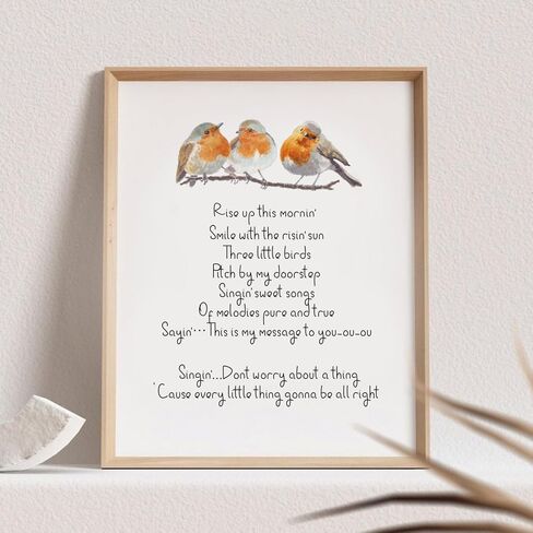 Watercolor Birds Inspirational Quote Art Print, Every Little Thing is Gonna Be Alright Wall Art, Nursery Decor, Kids Room Wall Art, Three Little Birds Wall Decor Aesthetic for Living Room Bedroom in Saudi Arabia