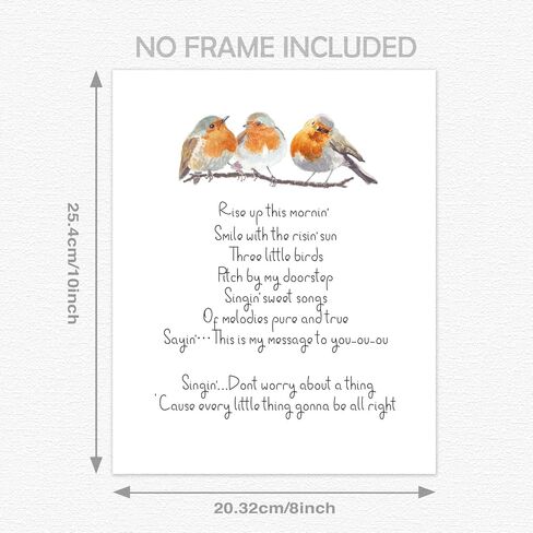 Watercolor Birds Inspirational Quote Art Print, Every Little Thing is Gonna Be Alright Wall Art, Nursery Decor, Kids Room Wall Art, Three Little Birds Wall Decor Aesthetic for Living Room Bedroom in Saudi Arabia