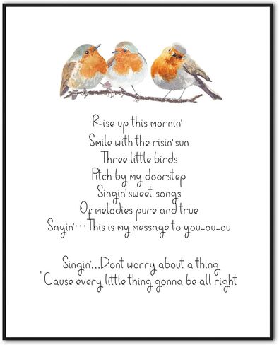 Watercolor Birds Inspirational Quote Art Print, Every Little Thing is Gonna Be Alright Wall Art, Nursery Decor, Kids Room Wall Art, Three Little Birds Wall Decor Aesthetic for Living Room Bedroom in Saudi Arabia