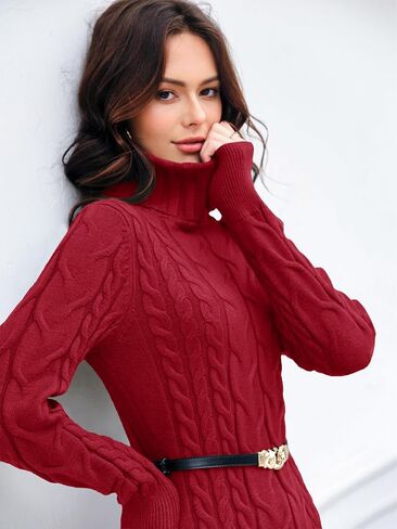 Langwyqu Womens Cable Knit Sweater Dress Sexy Long Sleeve Bodycon Turtleneck Mini Fall Sweaters Dresses in Saudi Arabia