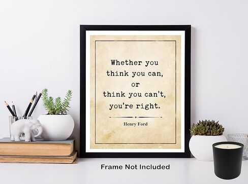 Henry Ford Inspirational Quote Wall Art Print – 8x10 UNFRAMED Vintage Décor Picture. Black on Antique Parchment Background. Whether You Think You Can or Think You Can't, You're Right in Saudi Arabia