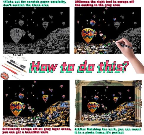 DESINIK Rainbow Scratch Painting Art for Adults & Kids -Scratch Painting Foil Art for Adults & Kids, Scratchboard Kit(A4) with 4 Tools & 8 Sheets, Creative Gift Idea for Holidays(America&Europe) in Kuwait