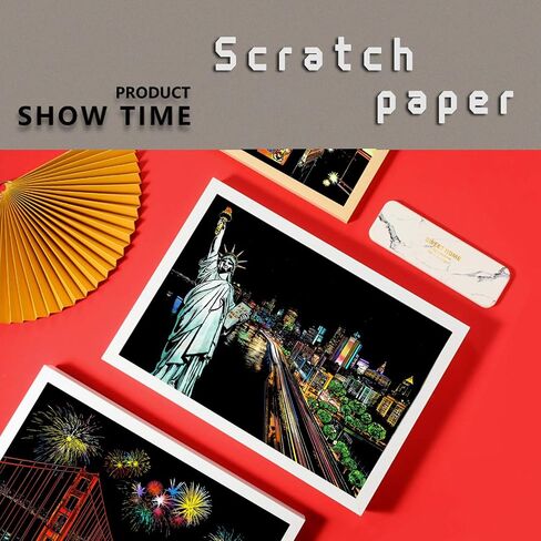 DESINIK Rainbow Scratch Painting Art for Adults & Kids -Scratch Painting Foil Art for Adults & Kids, Scratchboard Kit(A4) with 4 Tools & 8 Sheets, Creative Gift Idea for Holidays(America&Europe) in Kuwait