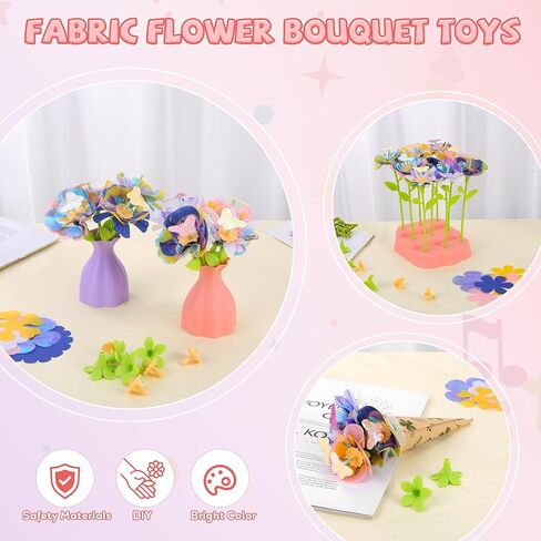 Lufstd DIY Fabric Flower Bouquets Toys for Kids, Creativity-Boosting Handmade Art Set, Flower Making Kit for Kids with Easy-Assemble Components for Family STEM Activities Ages 3-12 in Saudi Arabia
