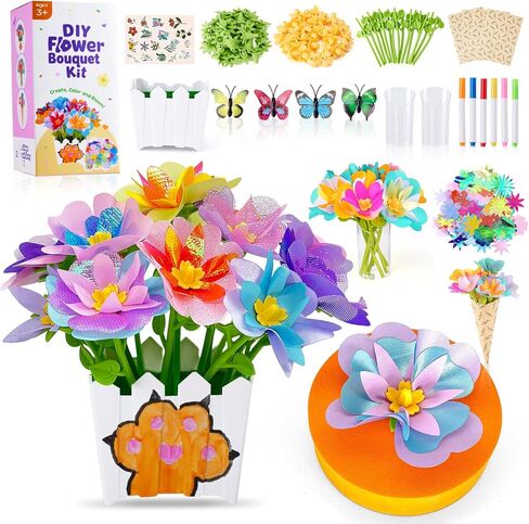 ألعاب Dolwenqi Fabric Flower Toys ولعب الفنون والحرف DIY للأطفال الذين تتراوح أعمارهم بين 4 و 8 سنوات ، والزهور التي تصنع لعبة تعليمية للطفل والأطفال ، هدية عيد ميلاد عيد الميلاد لـ 4 5 6 7 7 8 سنوات من الفتيات in Kuwait