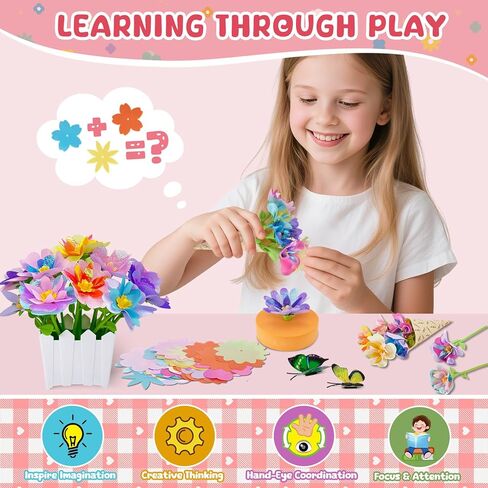 ألعاب Dolwenqi Fabric Flower Toys ولعب الفنون والحرف DIY للأطفال الذين تتراوح أعمارهم بين 4 و 8 سنوات ، والزهور التي تصنع لعبة تعليمية للطفل والأطفال ، هدية عيد ميلاد عيد الميلاد لـ 4 5 6 7 7 8 سنوات من الفتيات in Kuwait