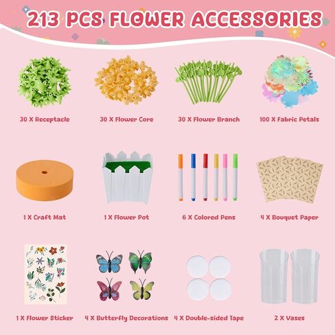 ألعاب Dolwenqi Fabric Flower Toys ولعب الفنون والحرف DIY للأطفال الذين تتراوح أعمارهم بين 4 و 8 سنوات ، والزهور التي تصنع لعبة تعليمية للطفل والأطفال ، هدية عيد ميلاد عيد الميلاد لـ 4 5 6 7 7 8 سنوات من الفتيات in Kuwait