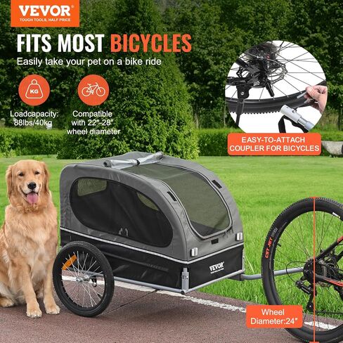VEVOR Dog Bike Trailer, Supports up to 88 lbs, Pet Cart Bicycle Carrier, Easy Folding Frame with Quick Release Wheels, Universal Bicycle Coupler, Reflectors, Flag, Collapsible to Store in Saudi Arabia