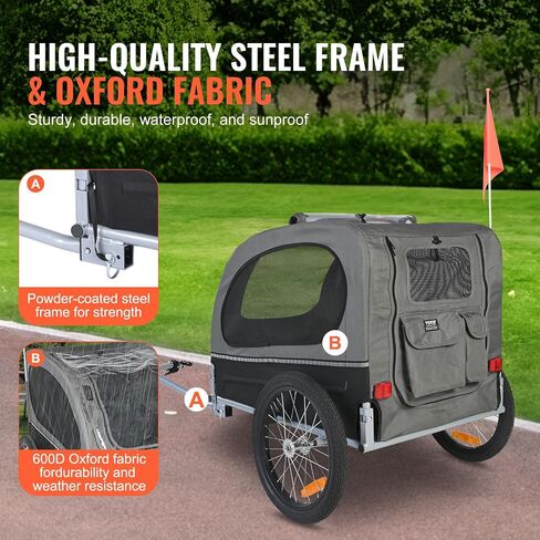 VEVOR Dog Bike Trailer, Supports up to 88 lbs, Pet Cart Bicycle Carrier, Easy Folding Frame with Quick Release Wheels, Universal Bicycle Coupler, Reflectors, Flag, Collapsible to Store in Saudi Arabia
