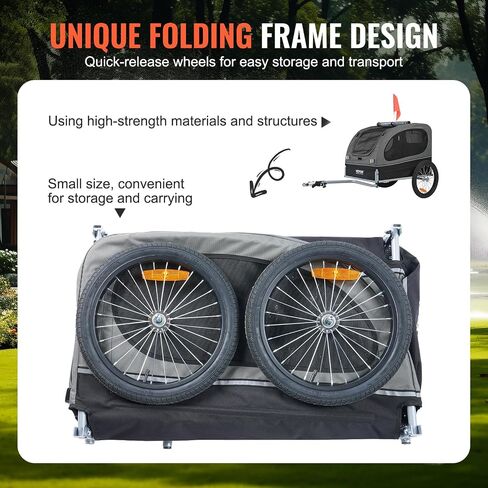 VEVOR Dog Bike Trailer, Supports up to 88 lbs, Pet Cart Bicycle Carrier, Easy Folding Frame with Quick Release Wheels, Universal Bicycle Coupler, Reflectors, Flag, Collapsible to Store in Saudi Arabia