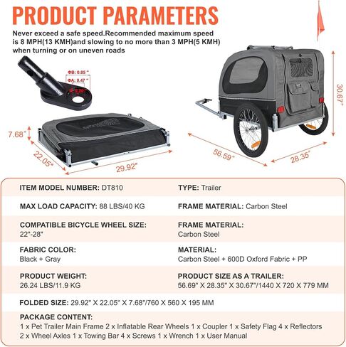 VEVOR Dog Bike Trailer, Supports up to 88 lbs, Pet Cart Bicycle Carrier, Easy Folding Frame with Quick Release Wheels, Universal Bicycle Coupler, Reflectors, Flag, Collapsible to Store in Saudi Arabia