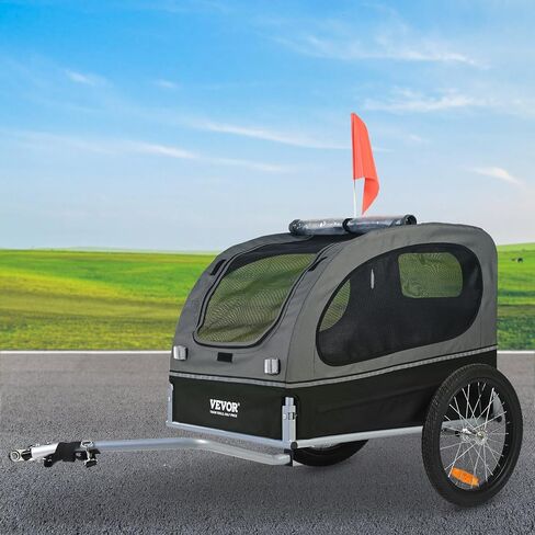 VEVOR Dog Bike Trailer, Supports up to 88 lbs, Pet Cart Bicycle Carrier, Easy Folding Frame with Quick Release Wheels, Universal Bicycle Coupler, Reflectors, Flag, Collapsible to Store in Saudi Arabia