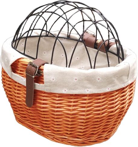 Pet Basket,Wicker Basket for Small Dogs Cats Pet Carrier Front Basket with Wire Mesh Cover (Honey Color) in Saudi Arabia