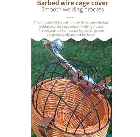 Pet Basket,Wicker Basket for Small Dogs Cats Pet Carrier Front Basket with Wire Mesh Cover (Honey Color) in Saudi Arabia