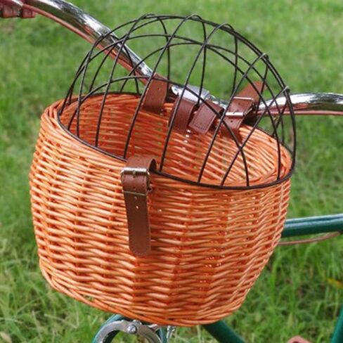 Pet Basket,Wicker Basket for Small Dogs Cats Pet Carrier Front Basket with Wire Mesh Cover (Honey Color) in Saudi Arabia