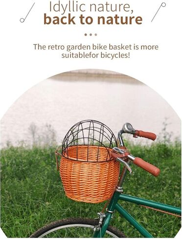 Pet Basket,Wicker Basket for Small Dogs Cats Pet Carrier Front Basket with Wire Mesh Cover (Honey Color) in Saudi Arabia