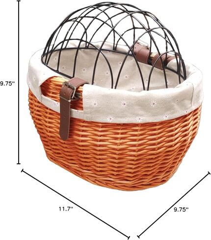 Pet Basket,Wicker Basket for Small Dogs Cats Pet Carrier Front Basket with Wire Mesh Cover (Honey Color) in Saudi Arabia