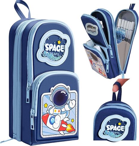 Blue Pency Pencil Case for Boys & Large Shippered Pen Pouch Organizer With Design Design Kids Kids School Supplies Canvas Marker Bag Bag Back to School Gift for Boys (Blue) in Kuwait