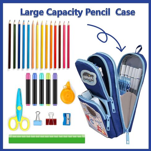 Blue Pency Pencil Case for Boys & Large Shippered Pen Pouch Organizer With Design Design Kids Kids School Supplies Canvas Marker Bag Bag Back to School Gift for Boys (Blue) in Kuwait