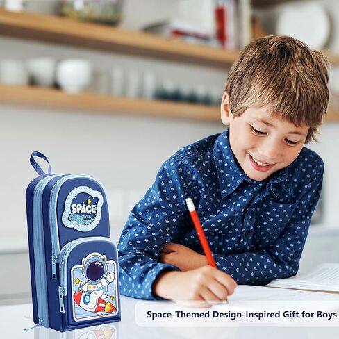 Blue Pency Pencil Case for Boys & Large Shippered Pen Pouch Organizer With Design Design Kids Kids School Supplies Canvas Marker Bag Bag Back to School Gift for Boys (Blue) in Kuwait