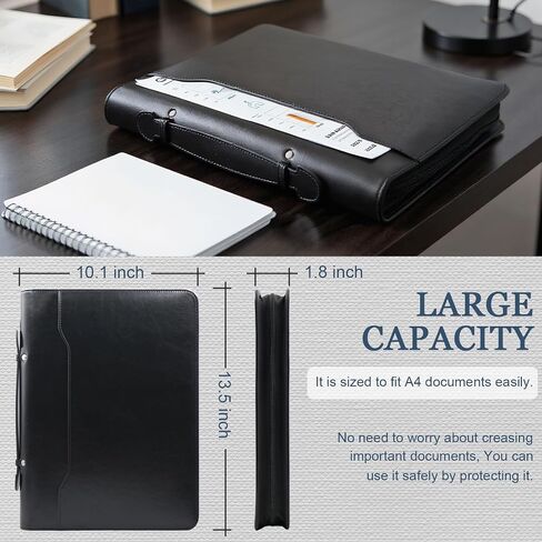 Faux Leather Portfolio Binder with Handle & Clipboard, Zippered Padfolio Folder Organizer 3 Ring Binder for Document, Business Card Holder, Professional Portfolio Notebook for Men & Women (Rose Gold) in Saudi Arabia