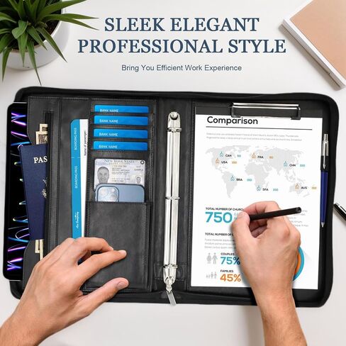 Faux Leather Portfolio Binder with Handle & Clipboard, Zippered Padfolio Folder Organizer 3 Ring Binder for Document, Business Card Holder, Professional Portfolio Notebook for Men & Women (Rose Gold) in Saudi Arabia
