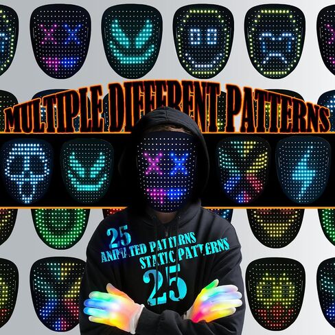 3 حزمة Halloween LED Mask مع استشعار الإيماءات ، والضوء الملون قفازات الهيكل العظمي وأرباح توهج لملحقات الأزياء Cosplay Cosplay Assume in Saudi Arabia