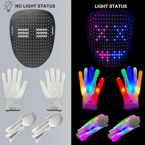 3 حزمة Halloween LED Mask مع استشعار الإيماءات ، والضوء الملون قفازات الهيكل العظمي وأرباح توهج لملحقات الأزياء Cosplay Cosplay Assume in Saudi Arabia