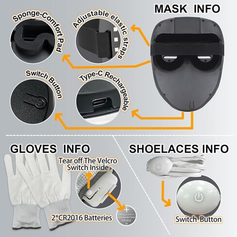3 حزمة Halloween LED Mask مع استشعار الإيماءات ، والضوء الملون قفازات الهيكل العظمي وأرباح توهج لملحقات الأزياء Cosplay Cosplay Assume in Saudi Arabia
