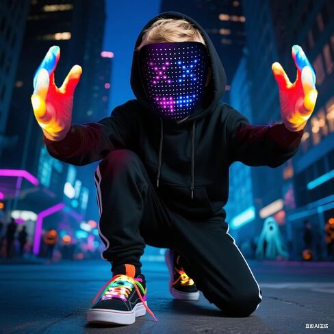 3 حزمة Halloween LED Mask مع استشعار الإيماءات ، والضوء الملون قفازات الهيكل العظمي وأرباح توهج لملحقات الأزياء Cosplay Cosplay Assume in Saudi Arabia