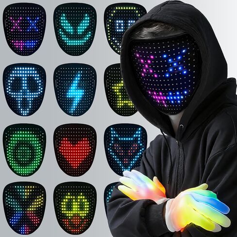 3 حزمة Halloween LED Mask مع استشعار الإيماءات ، والضوء الملون قفازات الهيكل العظمي وأرباح توهج لملحقات الأزياء Cosplay Cosplay Assume in Saudi Arabia