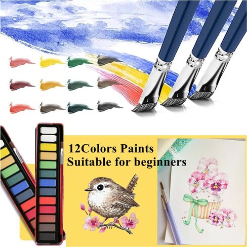 OYVOYV Watercolor Workbooks with 12 Illustractions Beginner Friendly Coloring Book Painting Kit Easy Nature Scenes Paint Set for Creative Exploration Gift for Adults Teens (Flowers, Without Palette) in Saudi Arabia