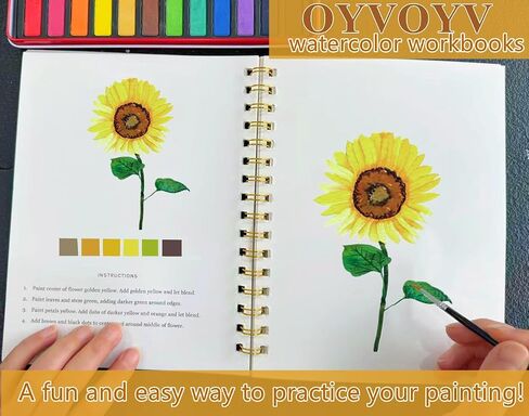 OYVOYV Watercolor Workbooks with 12 Illustractions Beginner Friendly Coloring Book Painting Kit Easy Nature Scenes Paint Set for Creative Exploration Gift for Adults Teens (Flowers, Without Palette) in Saudi Arabia