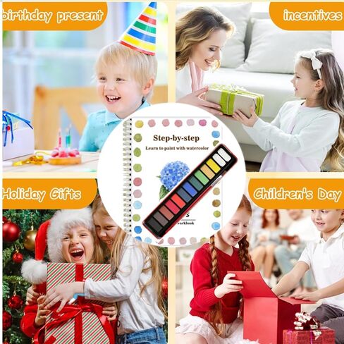 OYVOYV Watercolor Workbooks with 12 Illustractions Beginner Friendly Coloring Book Painting Kit Easy Nature Scenes Paint Set for Creative Exploration Gift for Adults Teens (Flowers, Without Palette) in Saudi Arabia
