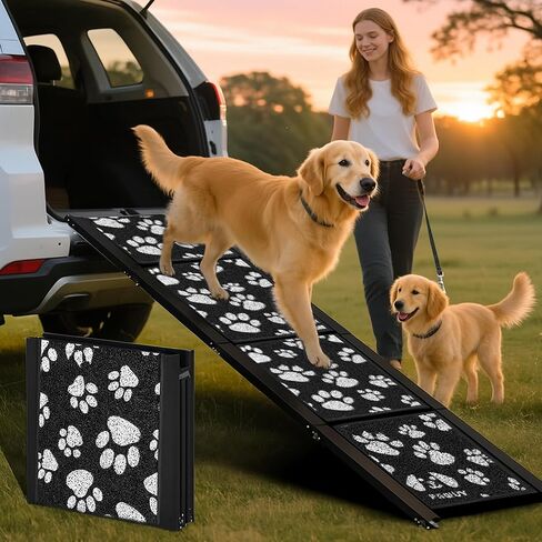 Dog Ramp for Car, Portable Folding Aluminum Pet Ramp with Non-Slip Paw Print Surface. Extra Wide Portable Ramp for Large, Small & Senior Dogs to Get in Cars, SUVs, Trucks & Beds, 71" Long & 17" Wide in Saudi Arabia
