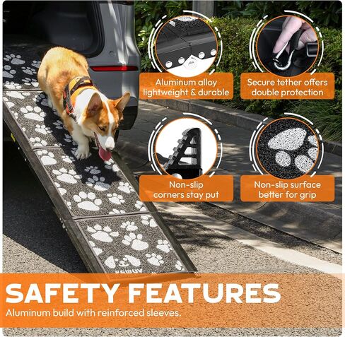 Dog Ramp for Car, Portable Folding Aluminum Pet Ramp with Non-Slip Paw Print Surface. Extra Wide Portable Ramp for Large, Small & Senior Dogs to Get in Cars, SUVs, Trucks & Beds, 71" Long & 17" Wide in Saudi Arabia